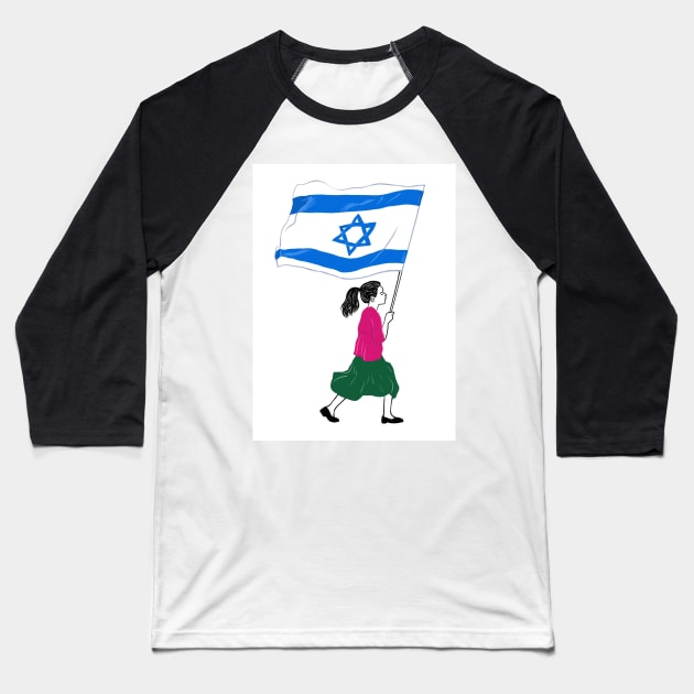 Girl running with big israeli flag Baseball T-Shirt by argiropulo